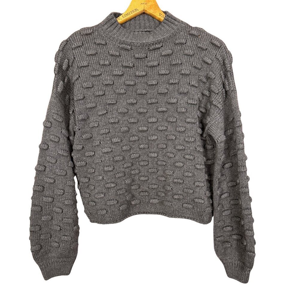 Rut & Circle Grey Cropped Sweater, Textured Knit, Minimalist, Fall - Picture 1 of 7